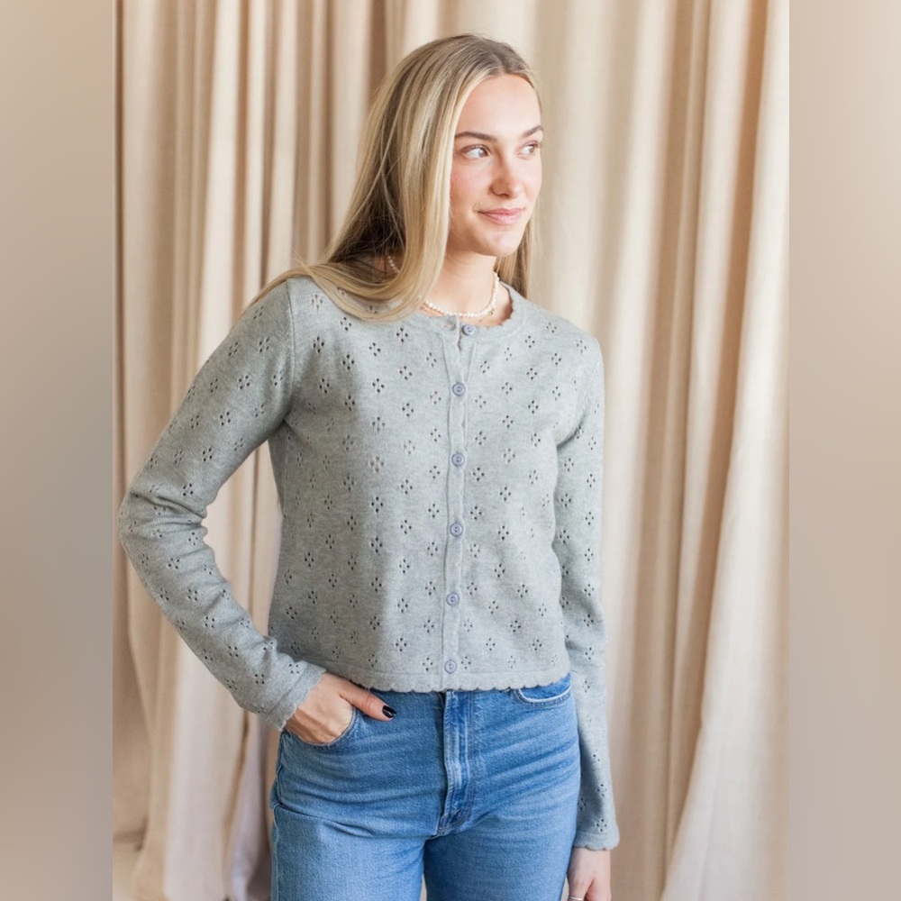 All:row pointelle cardigan sweater, medium, NWT